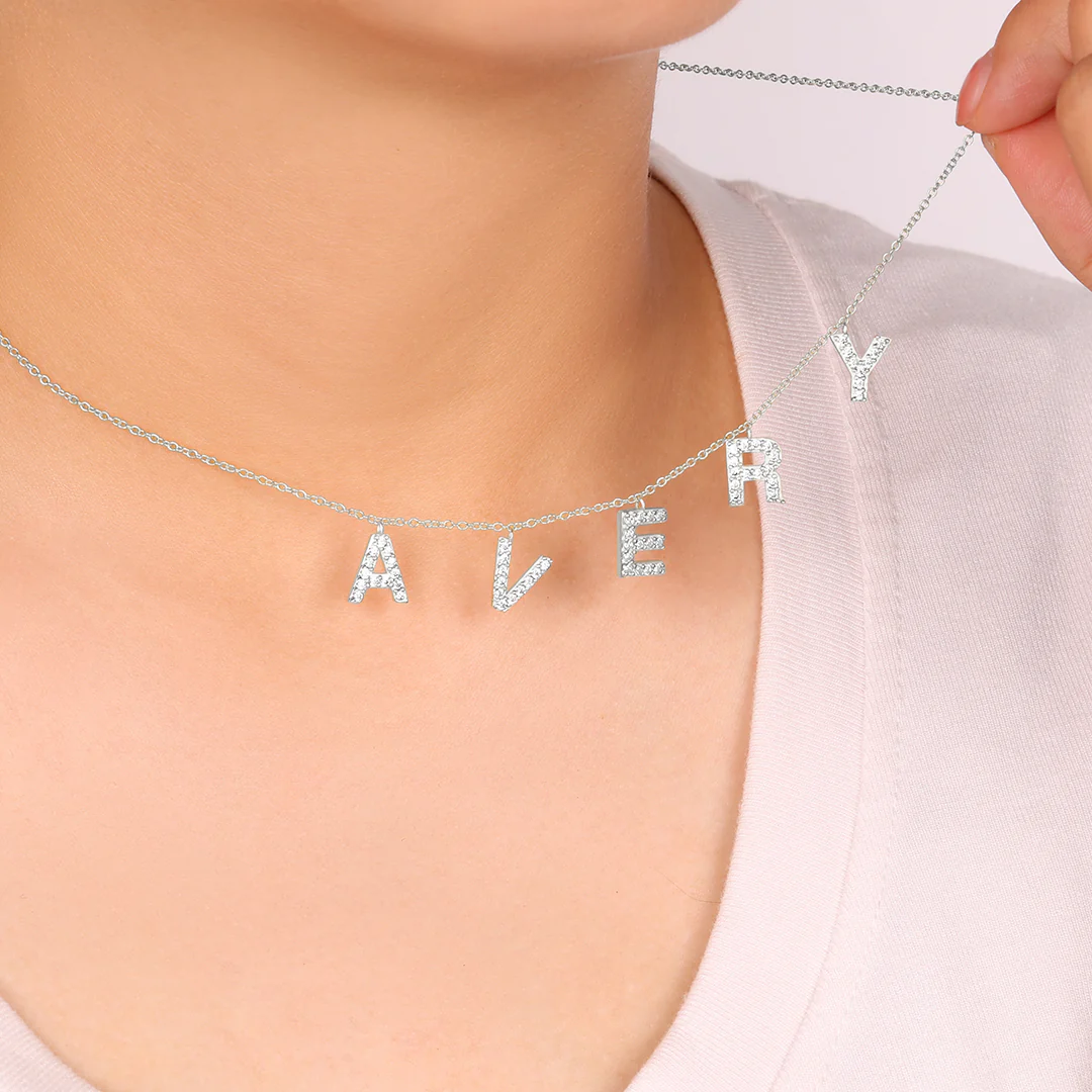 Pave Block Letter Name Necklace