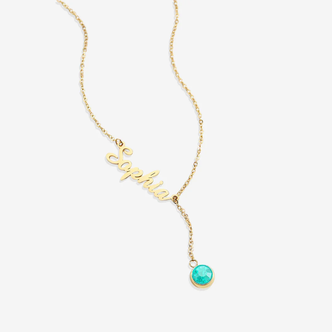 Birthstone Lariat Name Necklace