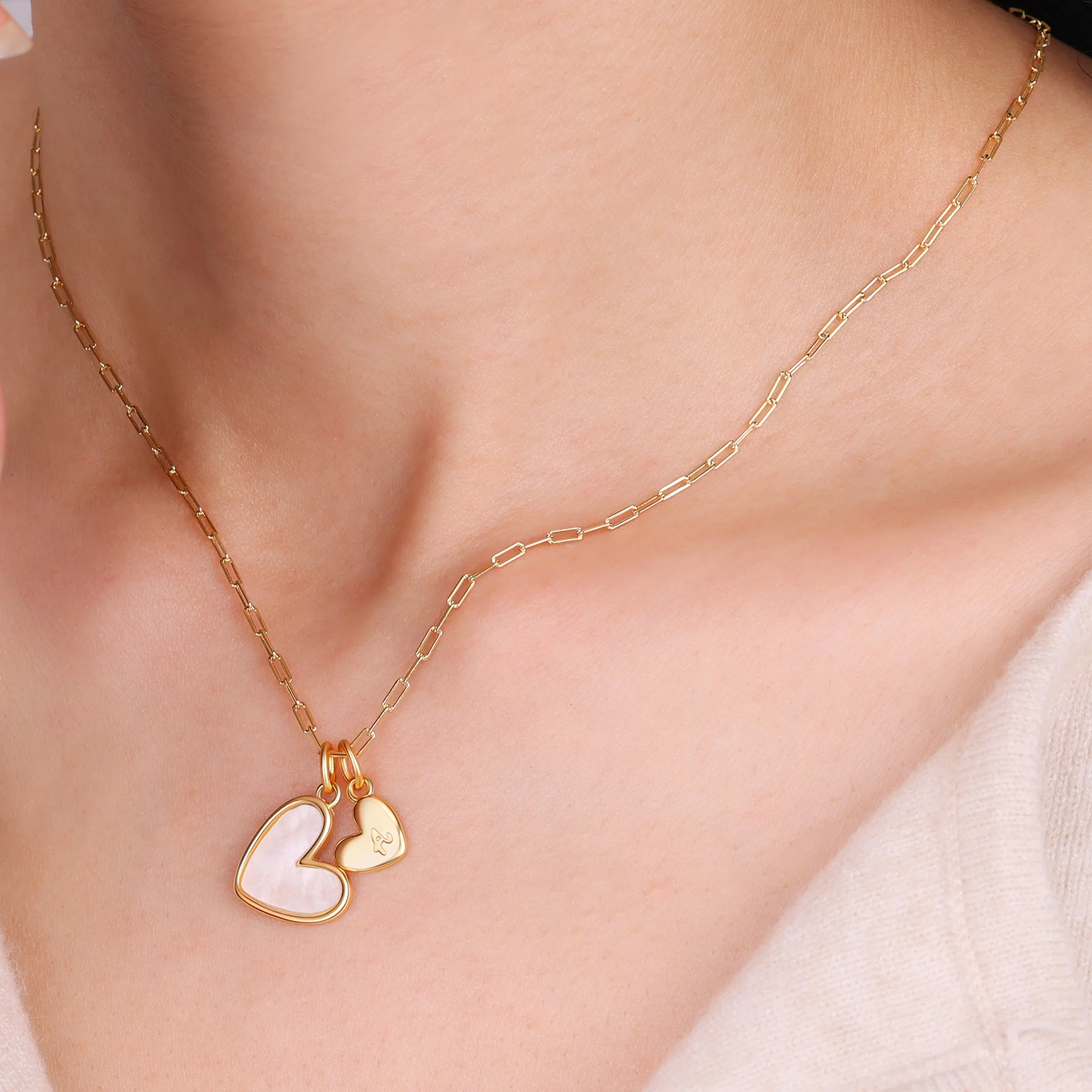 Mother Of Pearl Heart Initial Necklace