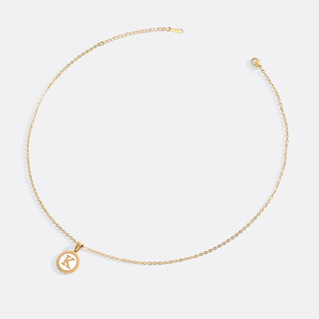 Mother of Pearl Disc Letter Necklace with Cable Chain