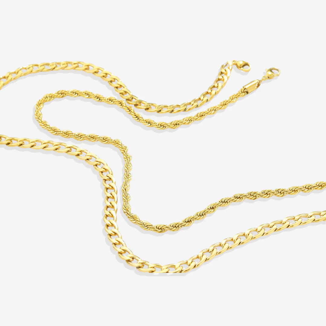 Rope & Cuban Layered Necklace Duo