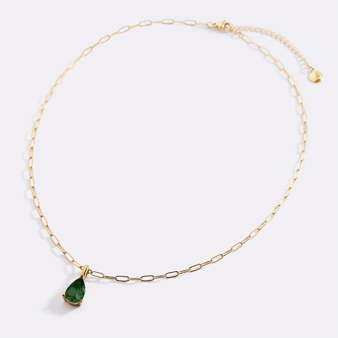 Birthstone Pendant Necklace with Dainty Paperclip Chain