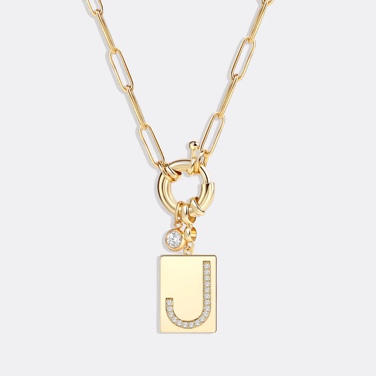 Pave Initial Pendant Necklace with Paperclip Chain