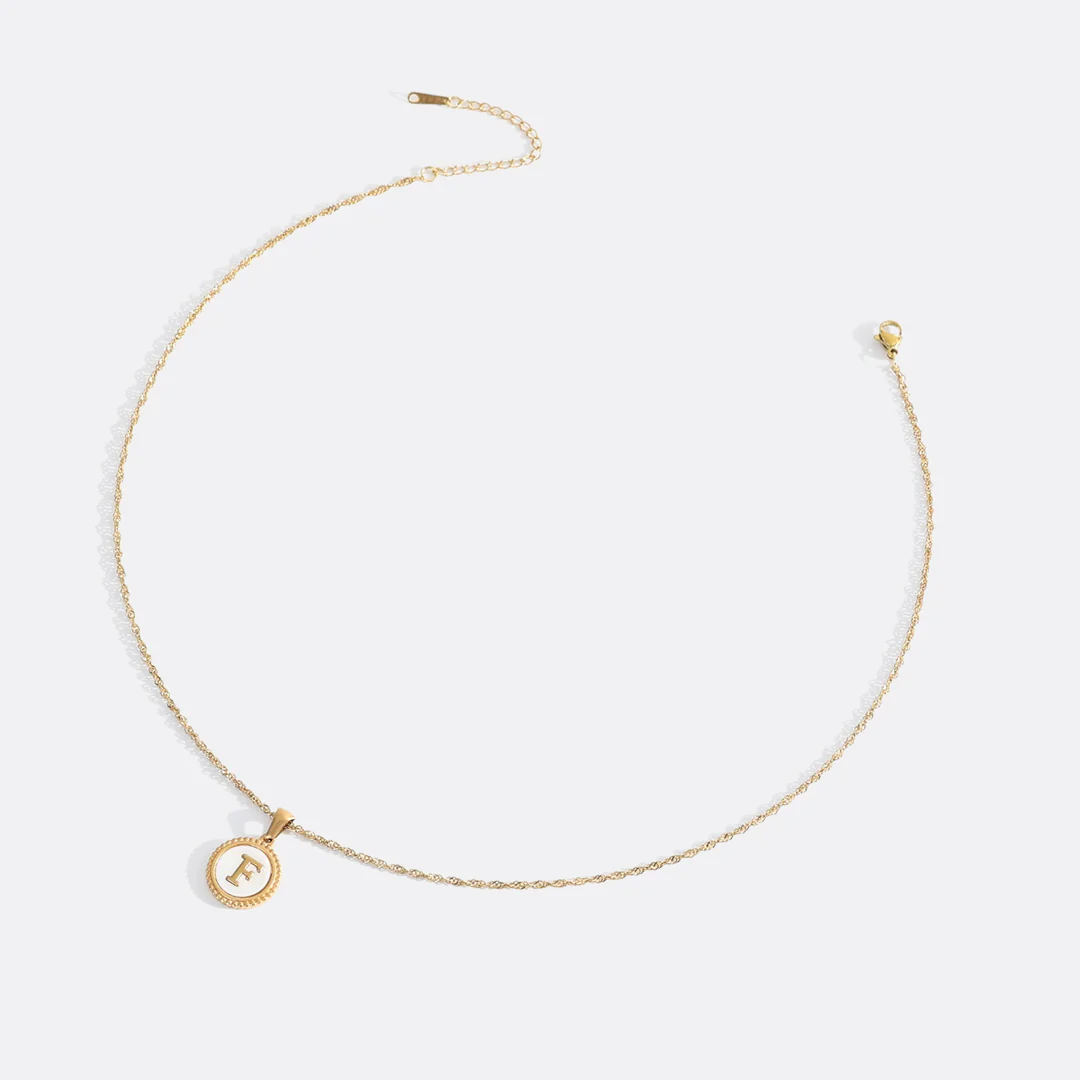 Mother of Pearl Disc Letter Necklace with Twist Chain