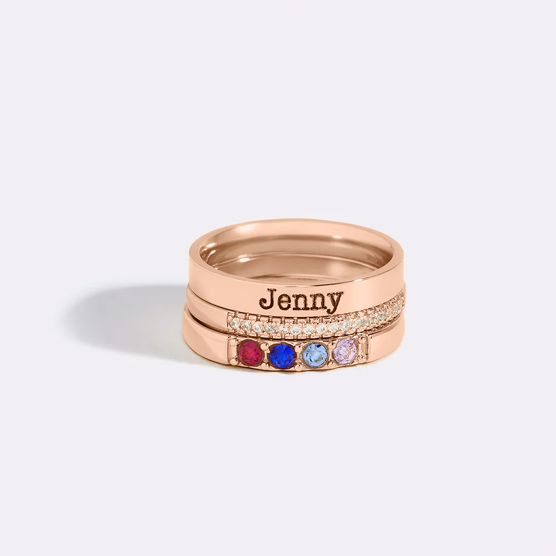Personalized Name Birthstones Stacking Rings