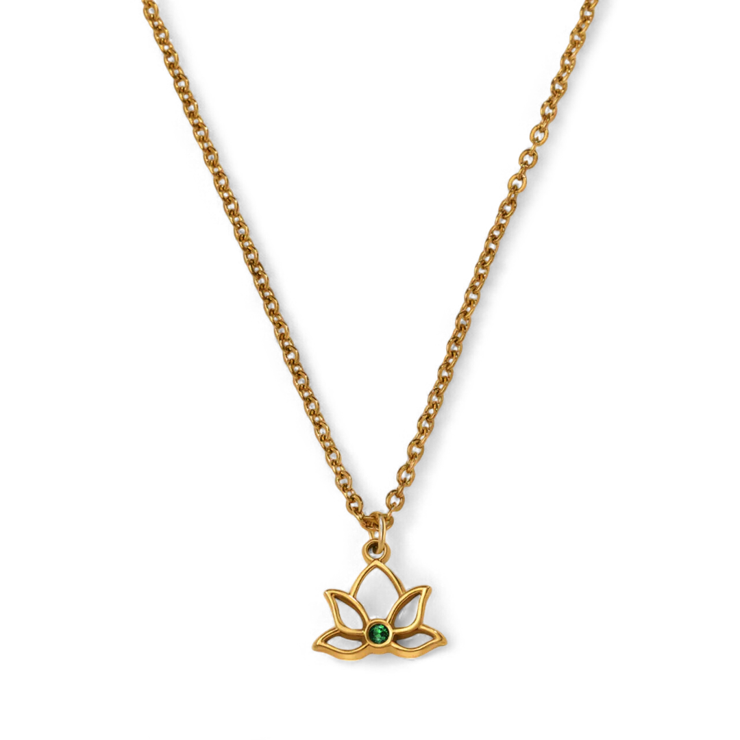 Mini Lotus Birthstone Pendant Necklace