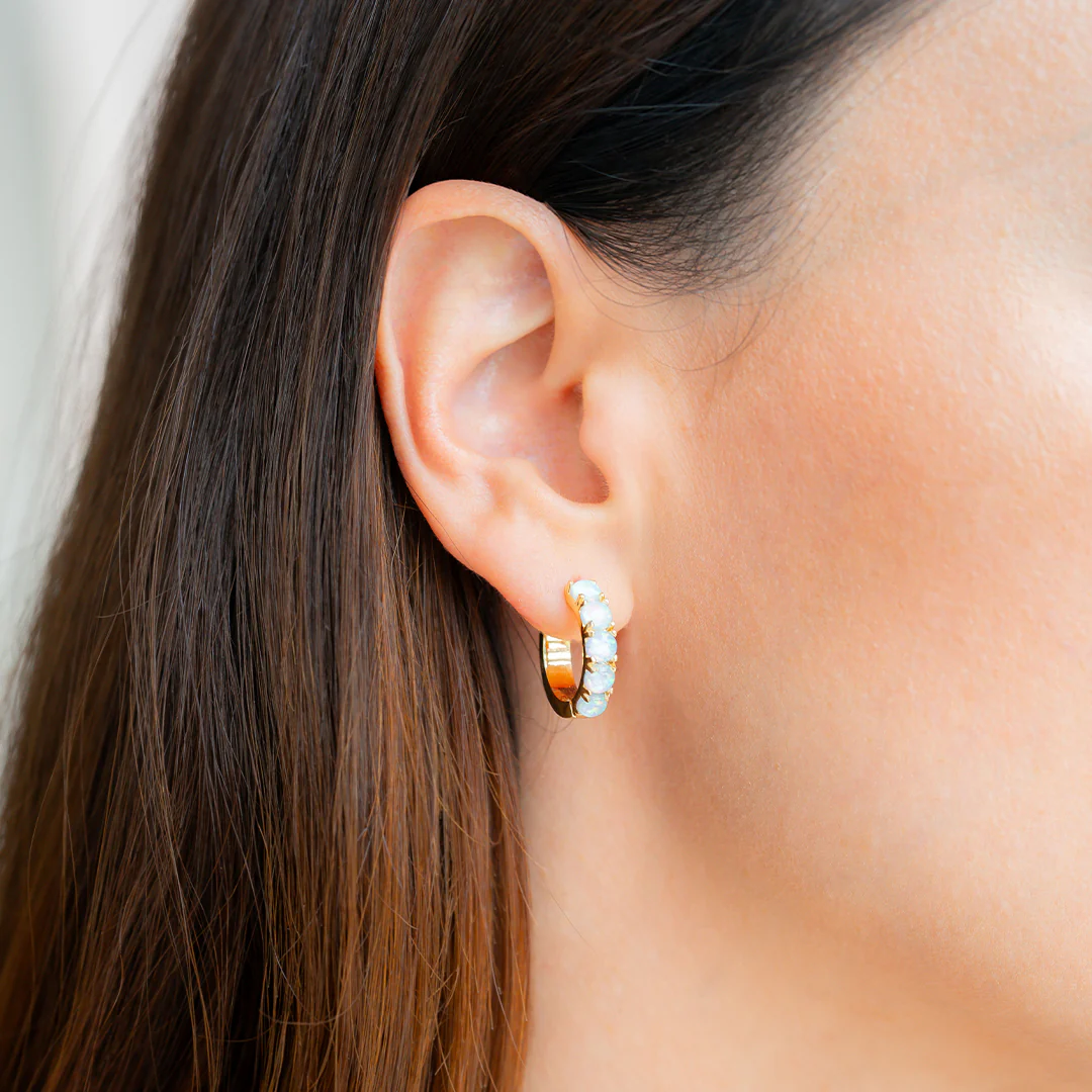 Blue Opal Huggie Earrings