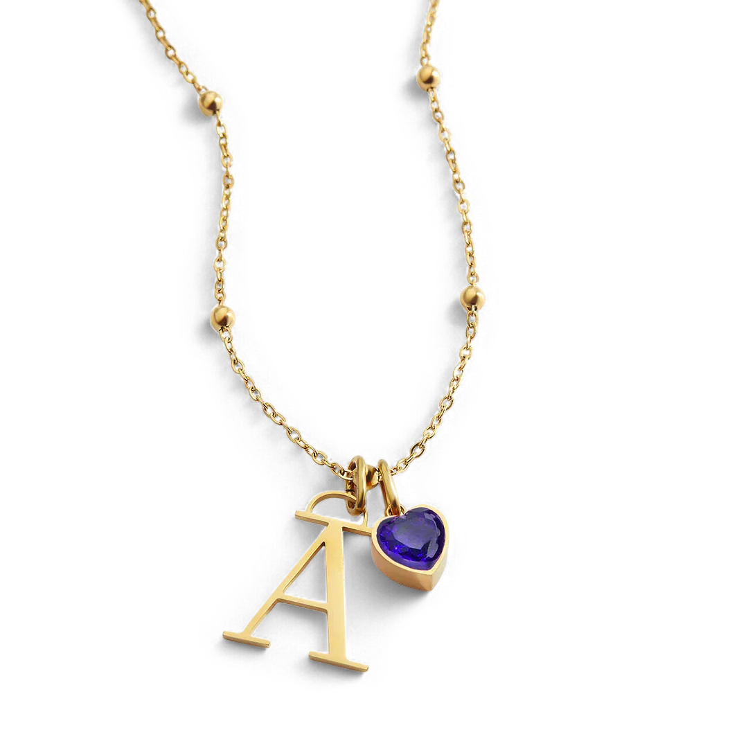 Droplet Birthstone & Initial Necklace
