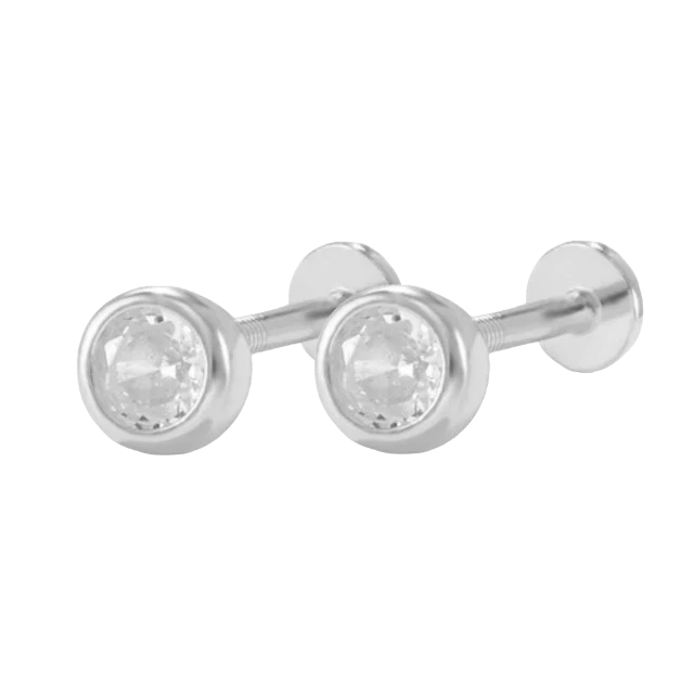 Bezel Stud Flatback Earrings | 16g