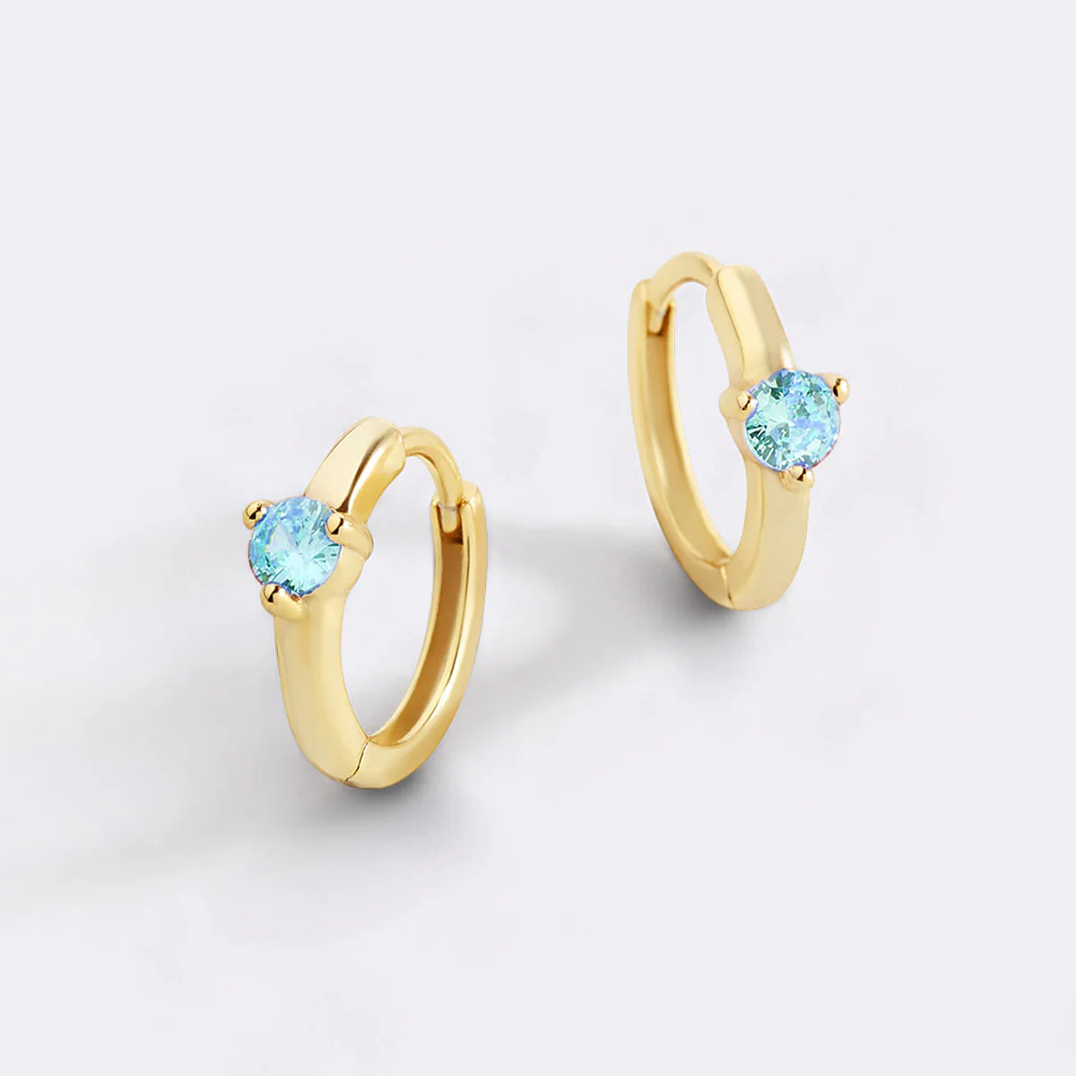 Single Stone Birthstone Huggie Hoop Earrings