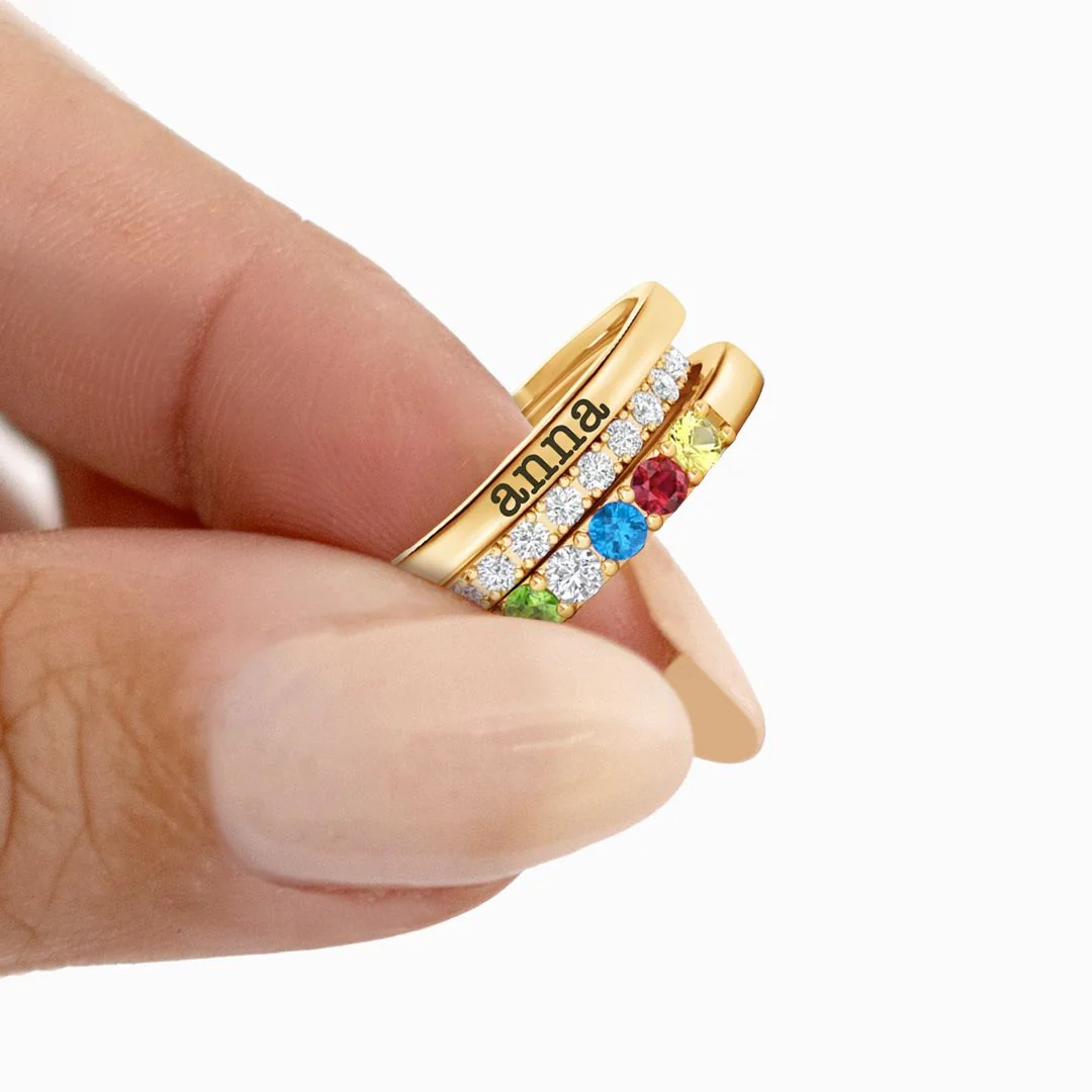 Personalized Name Birthstones Stacking Rings