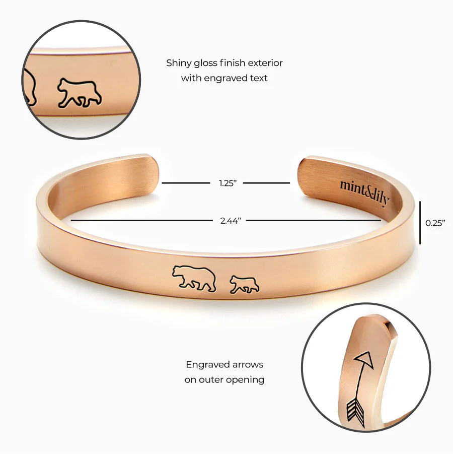 Mama Bear & Her Baby Bears Engraved Cuff Bracelet