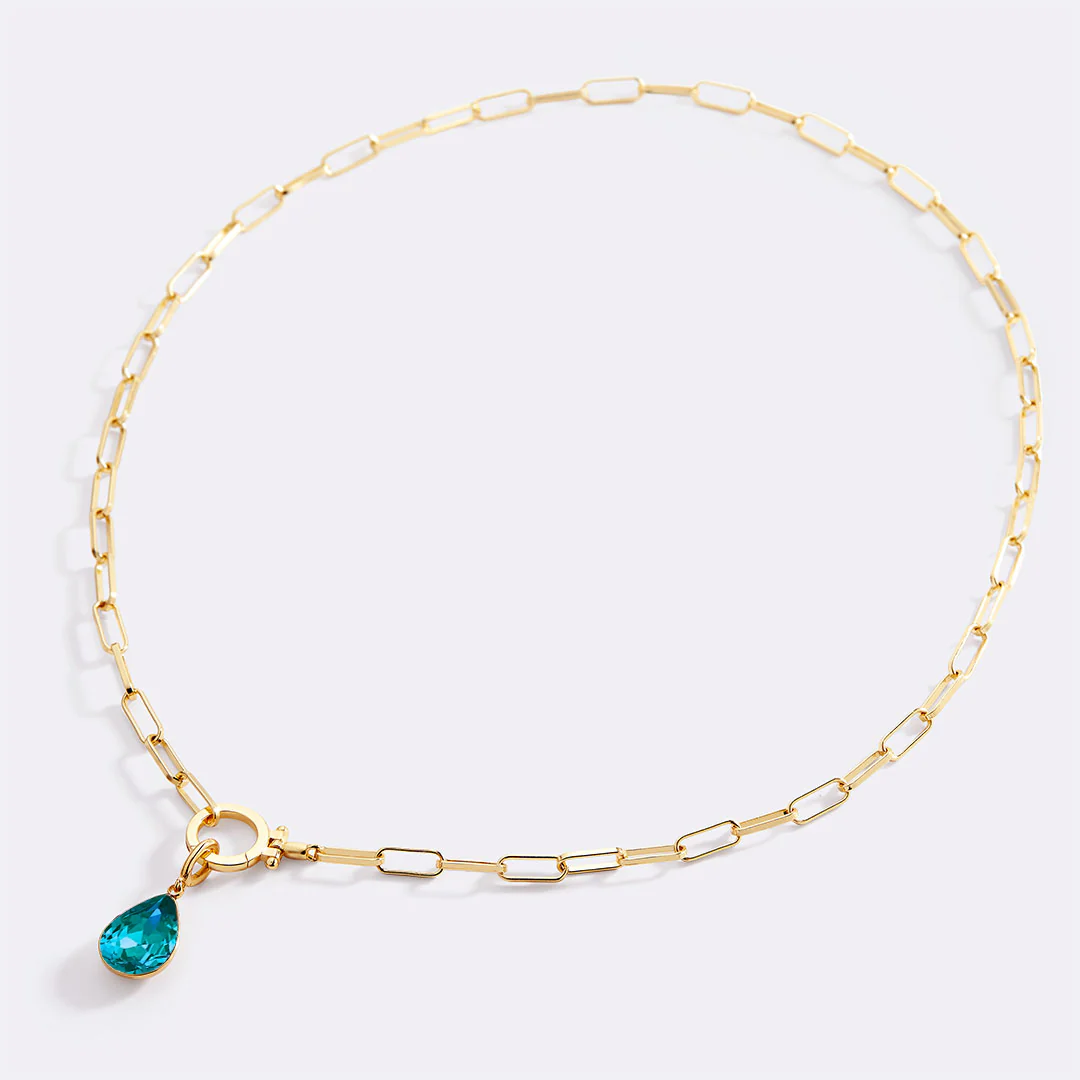 Mint Paperclip Necklace & Teardrop Birthstone Charm