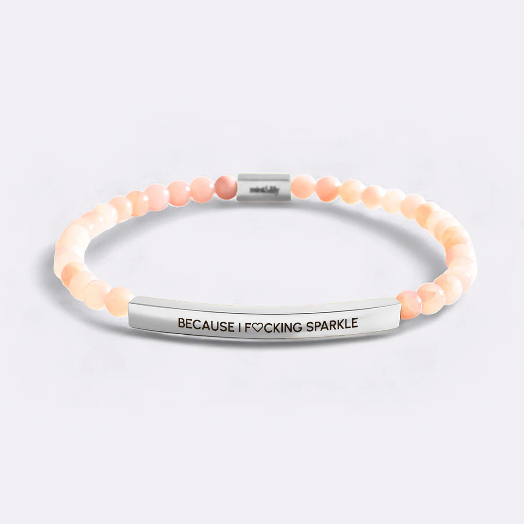 Because I Fing Sparkle Silver Beaded Inspire Bracelet