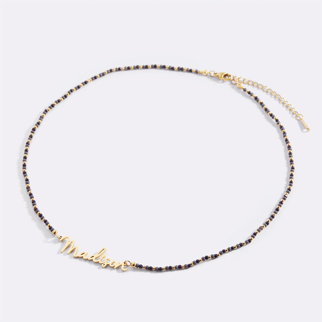 Onyx Beaded Fairy Name Necklace