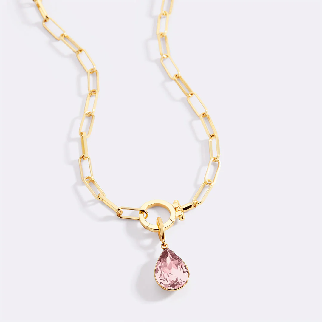 Mint Paperclip Necklace & Teardrop Birthstone Charm