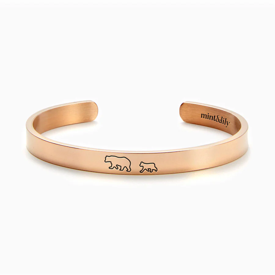 Mama Bear & Her Baby Bears Engraved Cuff Bracelet