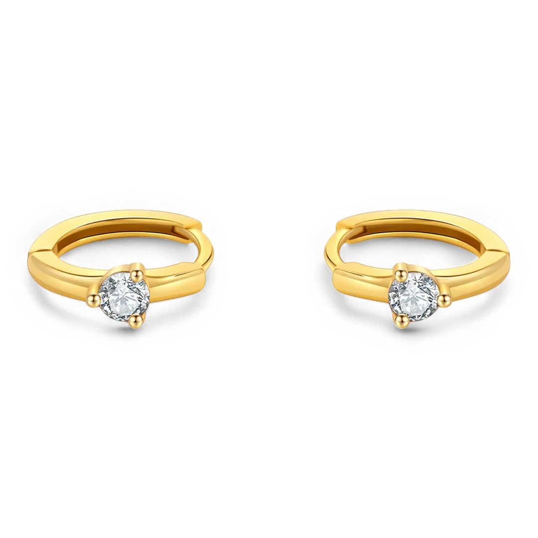 Single Stone Birthstone Huggie Hoop Earrings