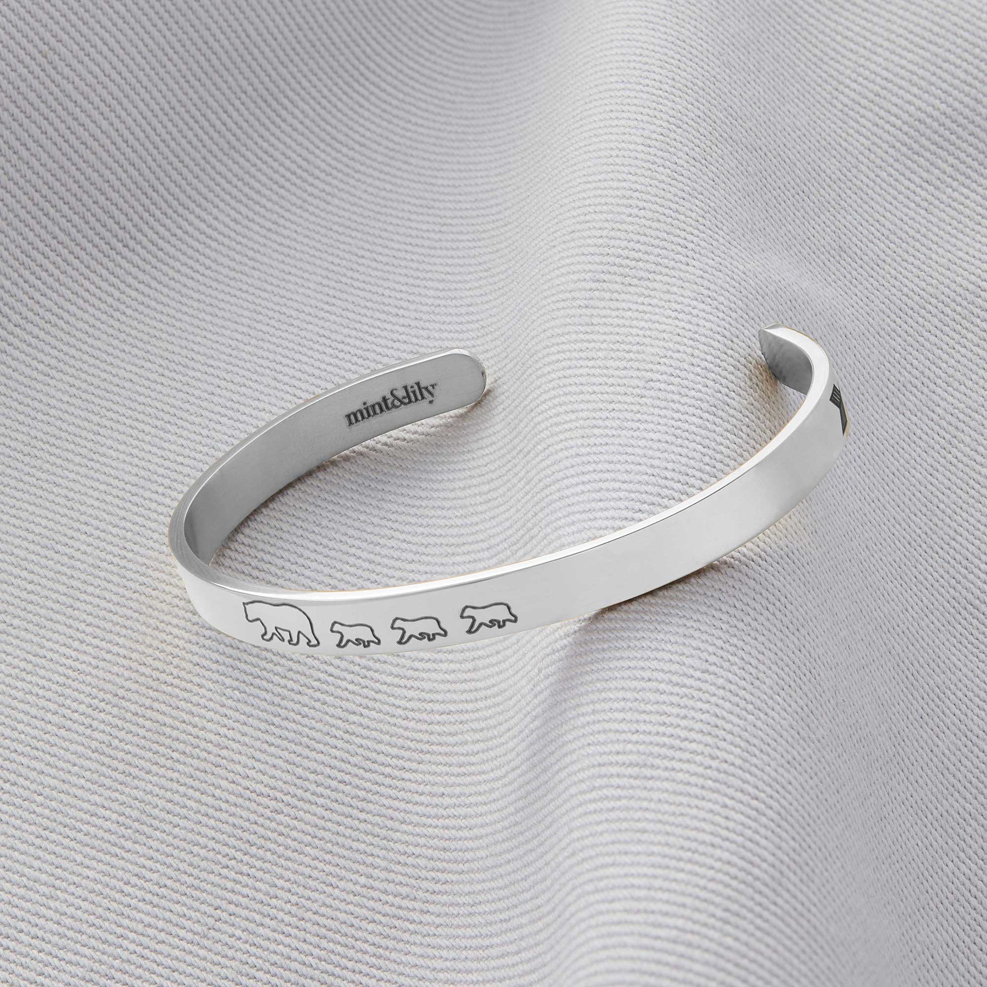 Mama Bear & Her Baby Bears Engraved Cuff Bracelet