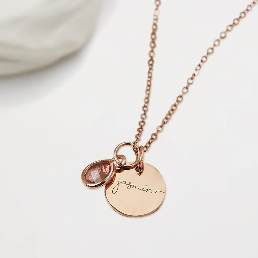 Monogram Script Birthstone Name Necklace