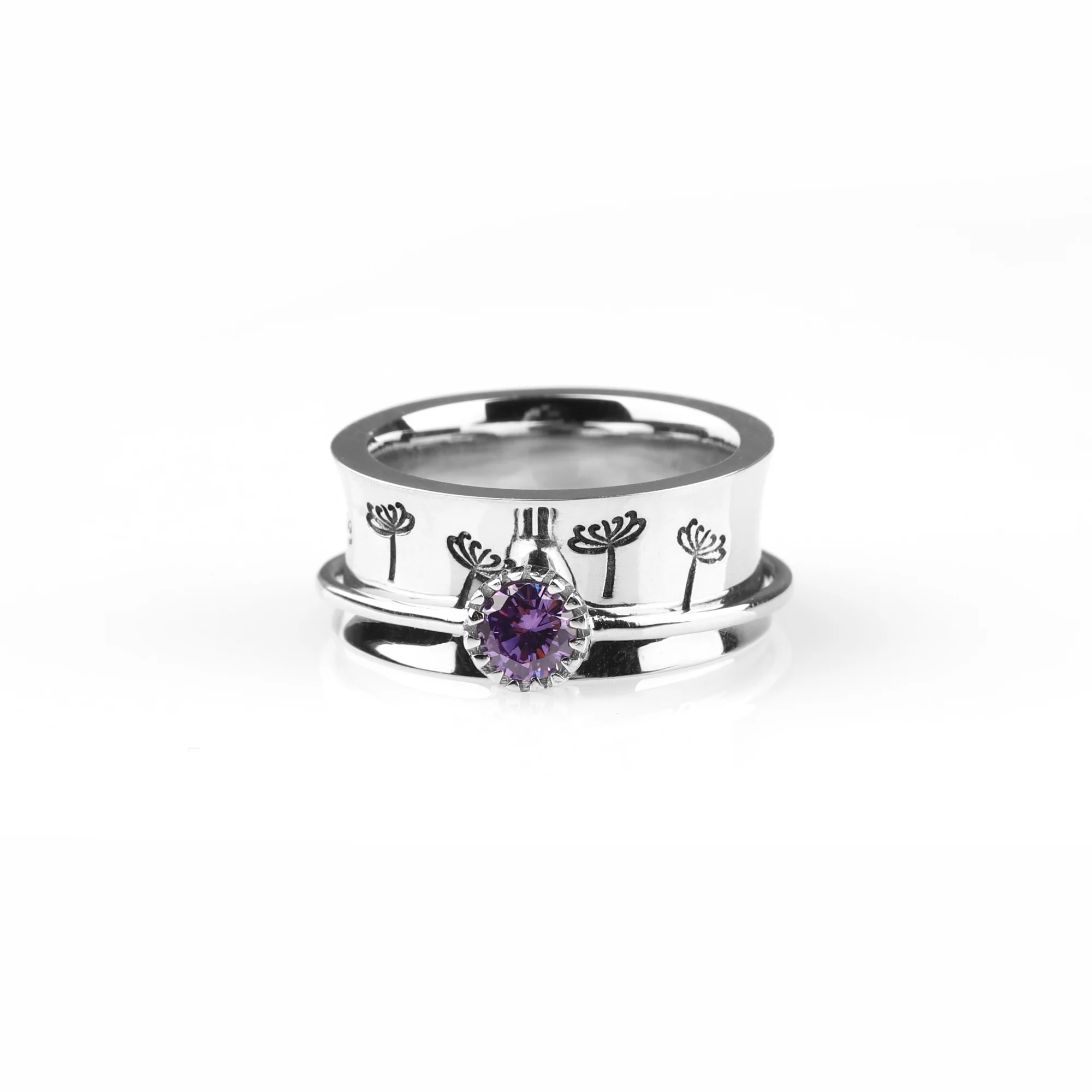 Silver Dandelion Birthstone Spinning Fidget Ring