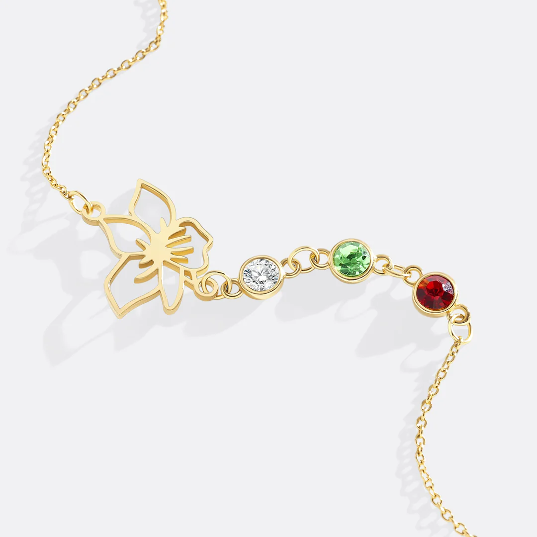 Personalized Birth Flower & Birthstones Bracelet March Daffodil