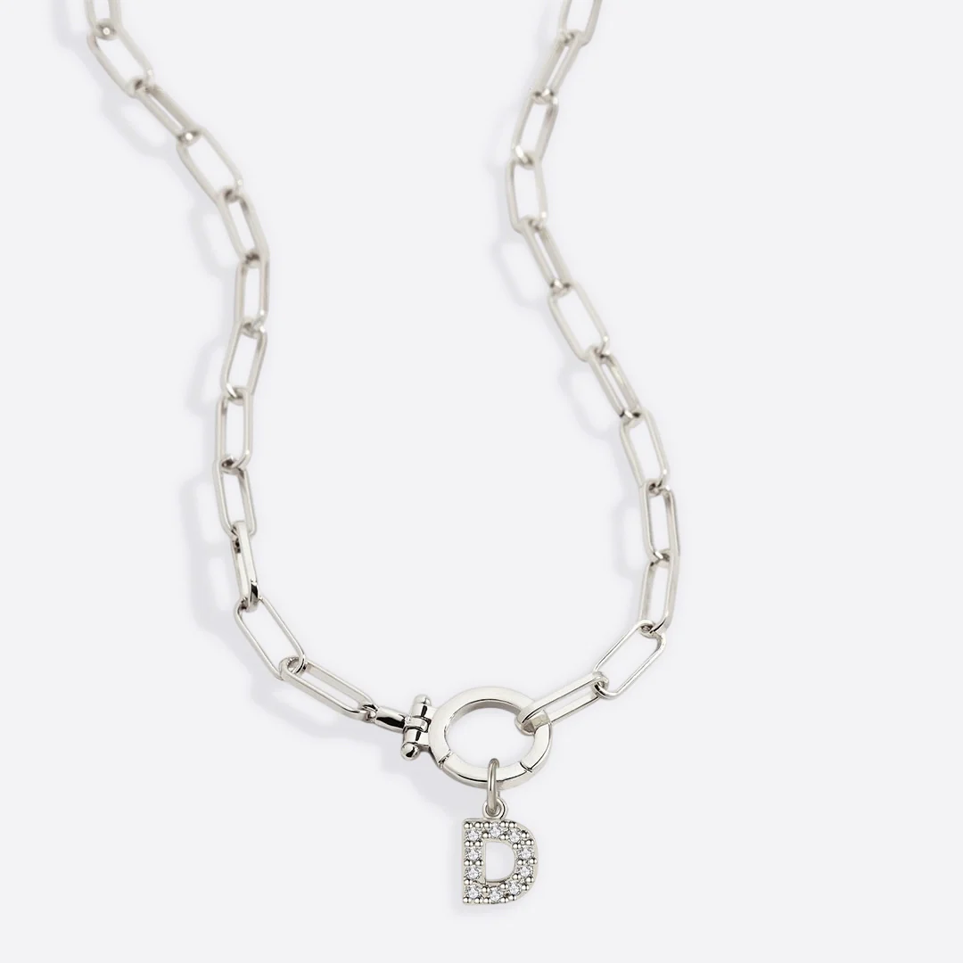 Mint Paperclip Necklace with Pave Initial Charm