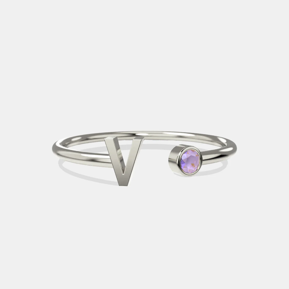 Dainty Birthstone Initial Ring