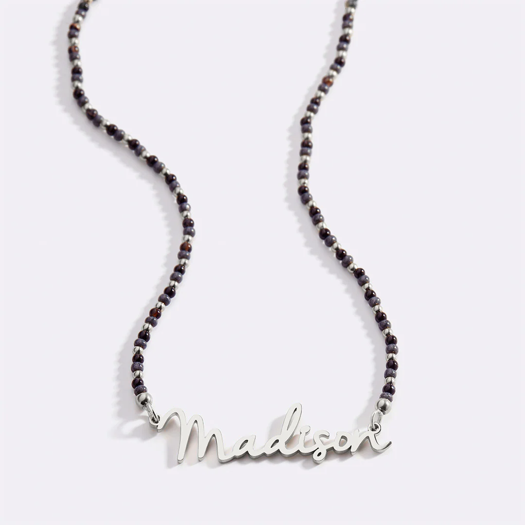 Onyx Beaded Fairy Name Necklace
