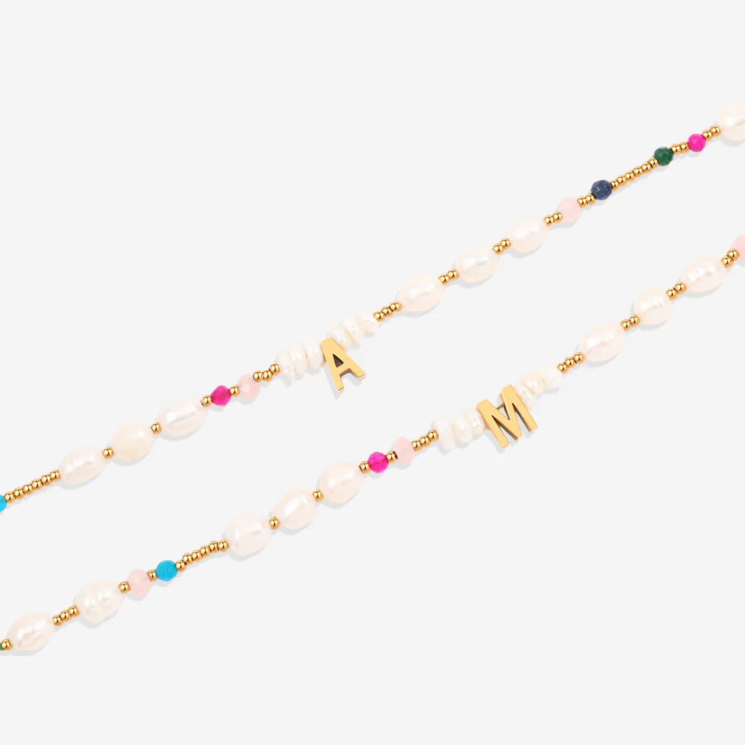 Gemstone and Pearl Initial Necklace