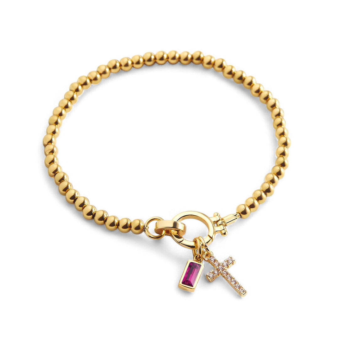 Cross Charm Birthstone Bracelet