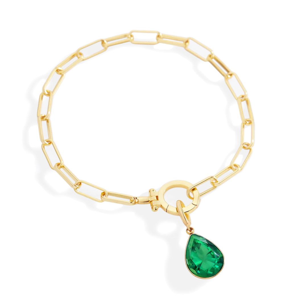 Mint Paperclip Bracelet & Teardrop Birthstone Charm