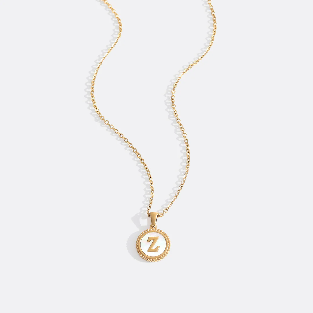 Mother of Pearl Disc Letter Necklace with Cable Chain