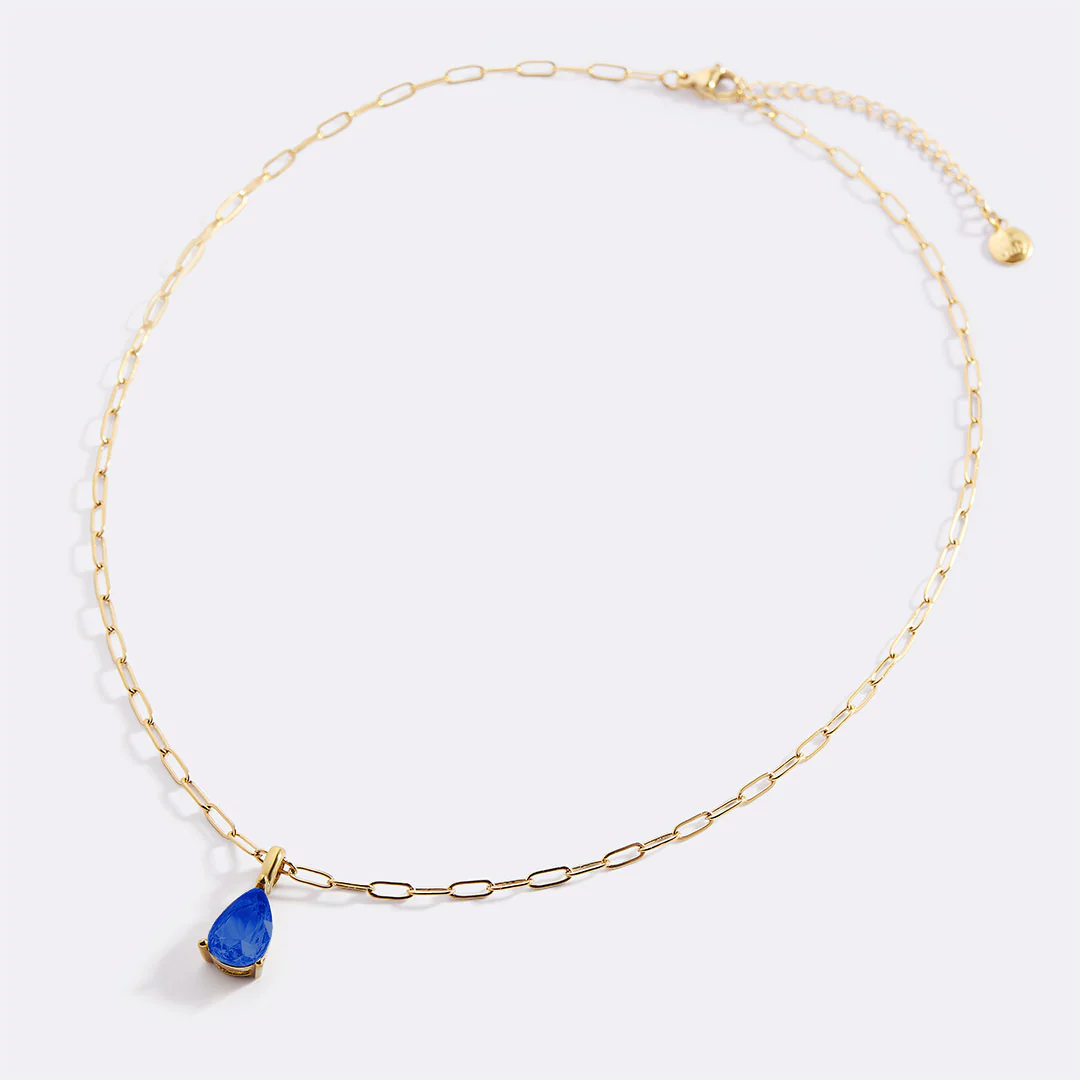 Birthstone Pendant Necklace with Dainty Paperclip Chain