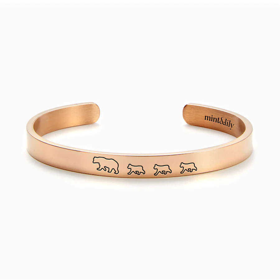 Mama Bear & Her Baby Bears Engraved Cuff Bracelet