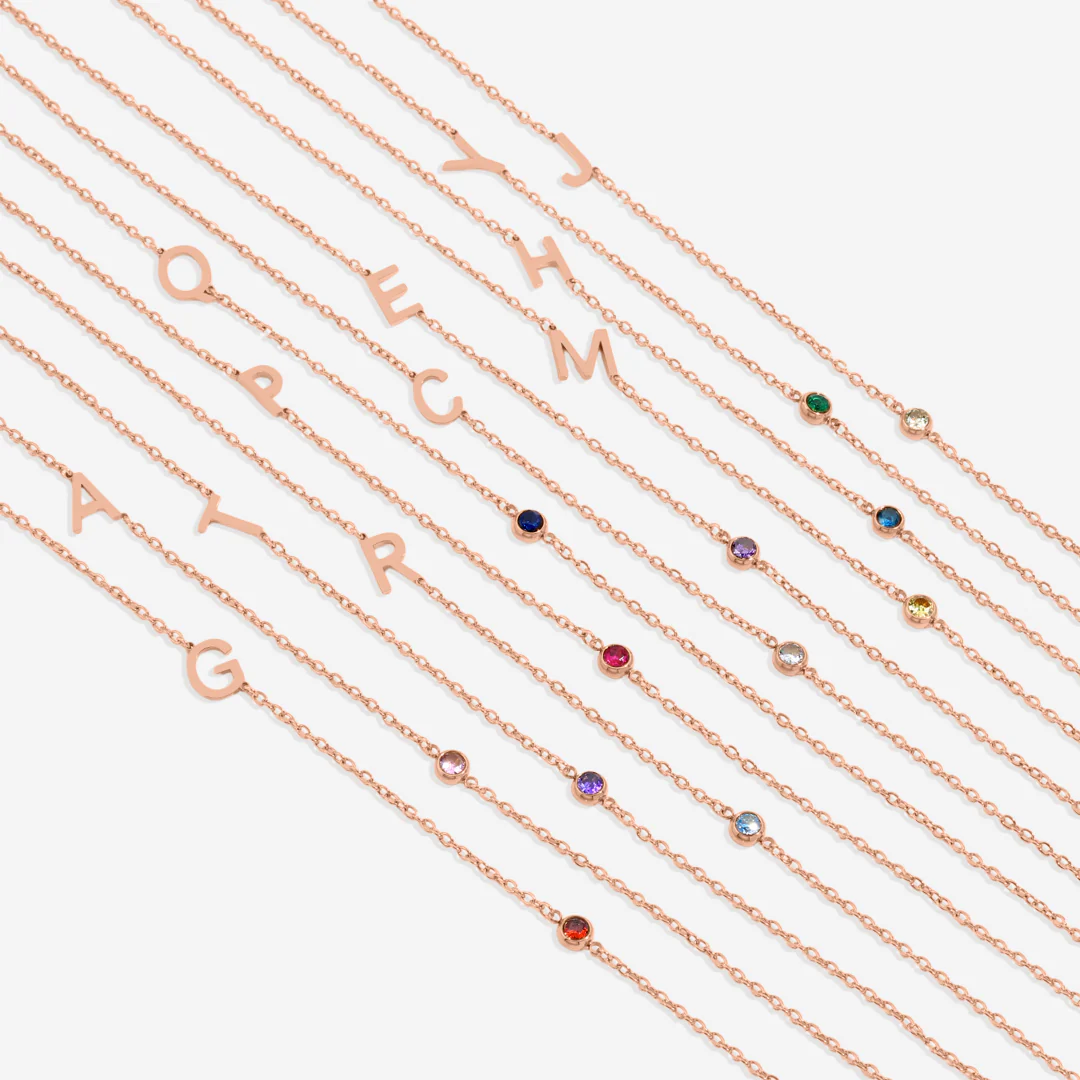 Initial Necklace with Birthstone Accent