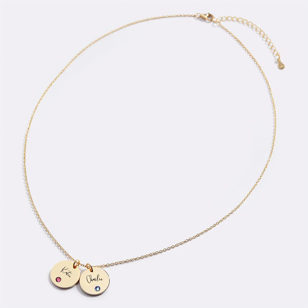 Birthstone Disc Name Necklace