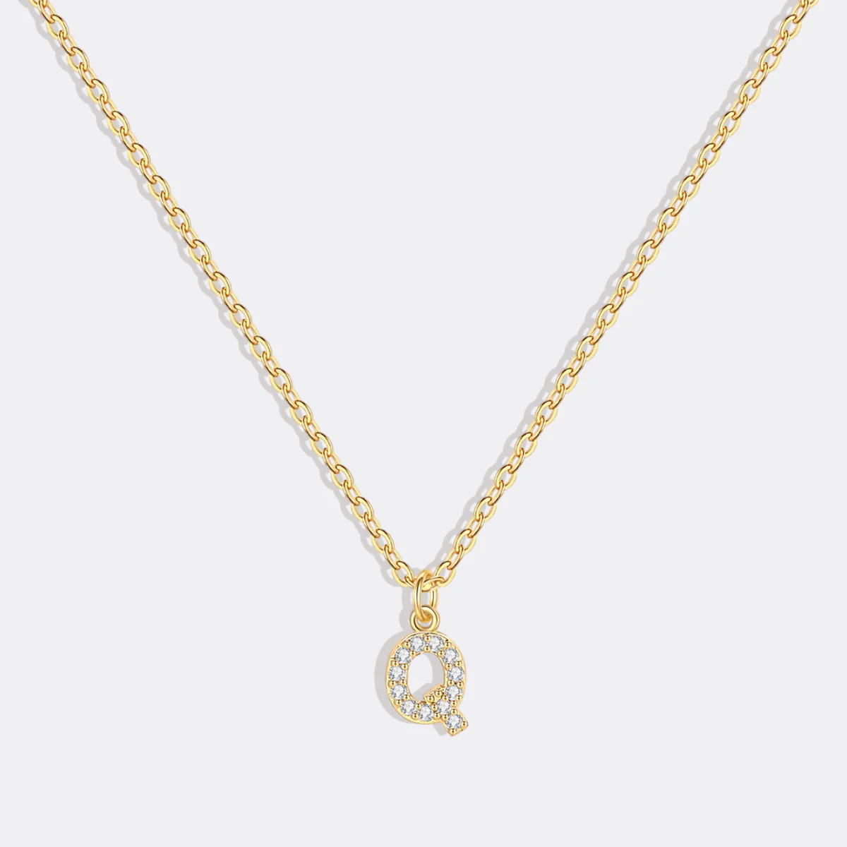 Gold Pavé Uppercase Initial Necklace