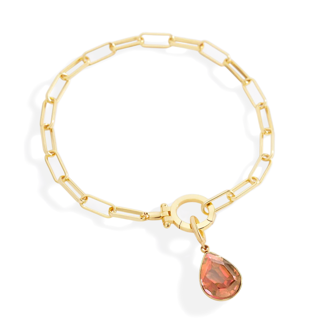 Mint Paperclip Bracelet & Teardrop Birthstone Charm