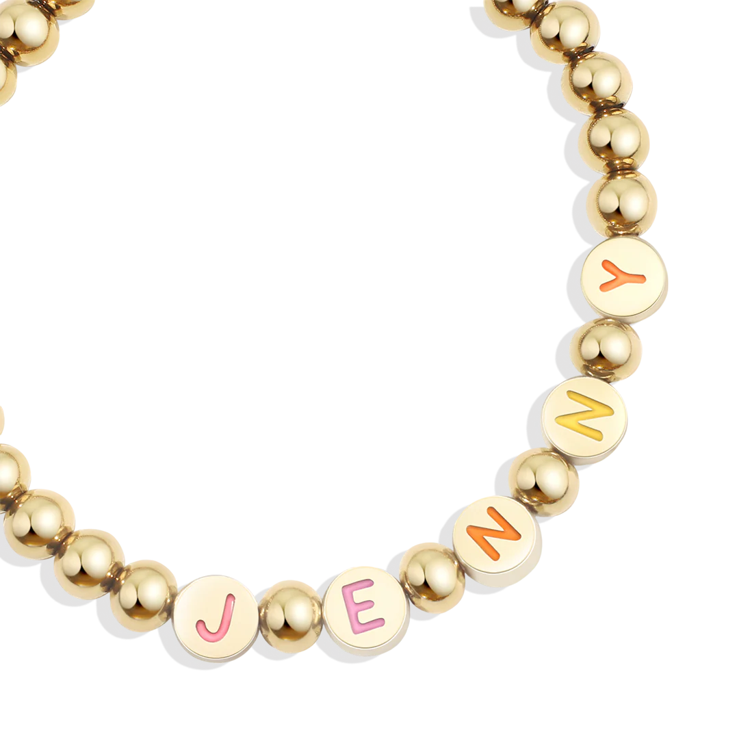 Custom Rainbow Letter Gold Disc Beaded Bracelet