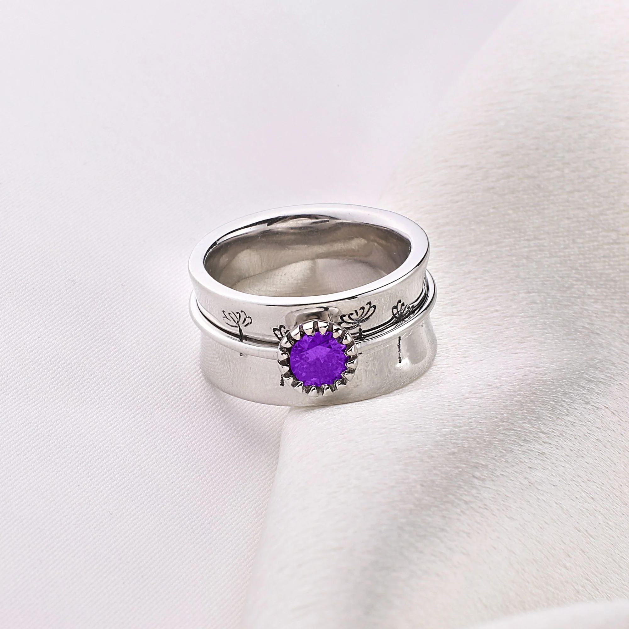 Silver Dandelion Birthstone Spinning Fidget Ring