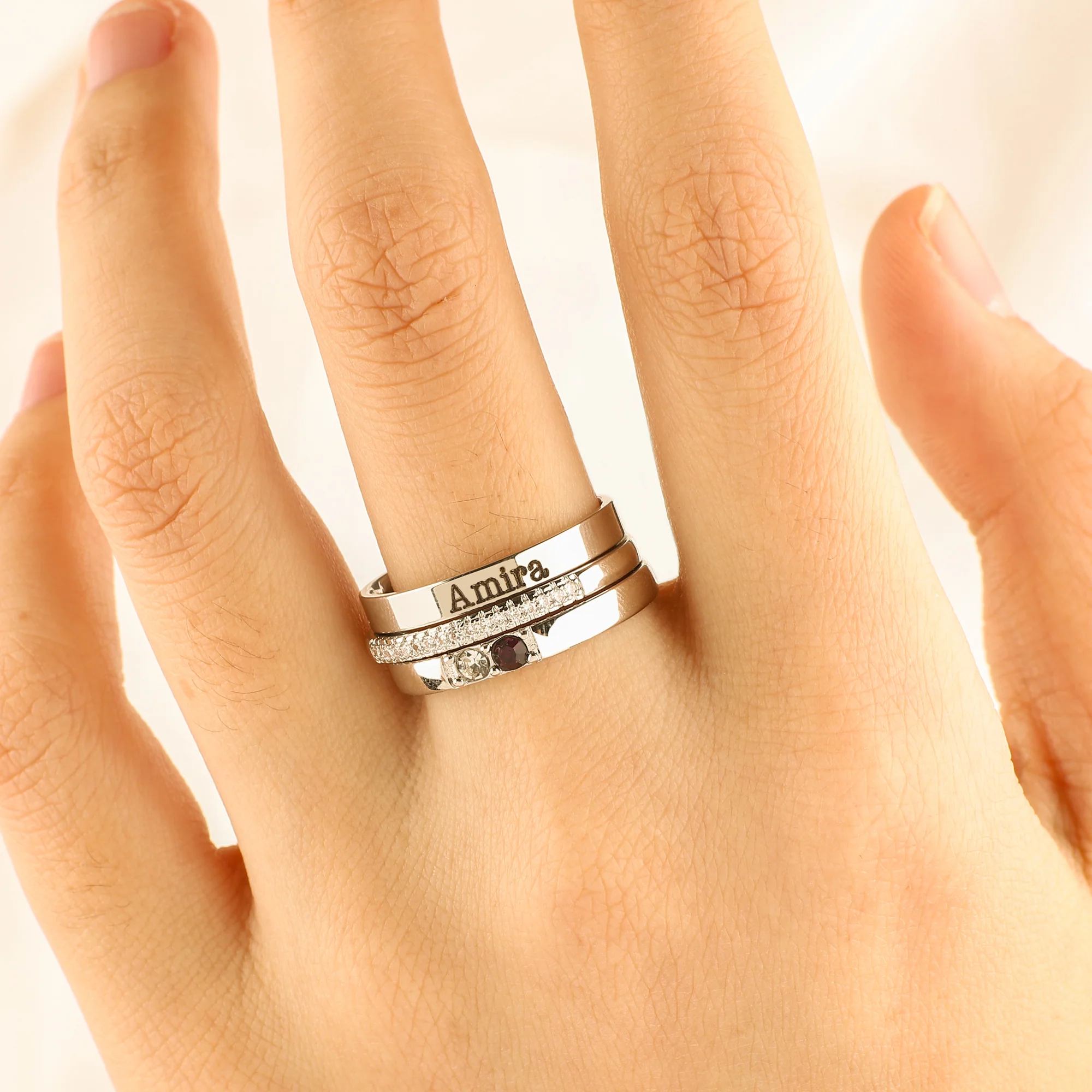 Personalized Name Birthstones Stacking Rings