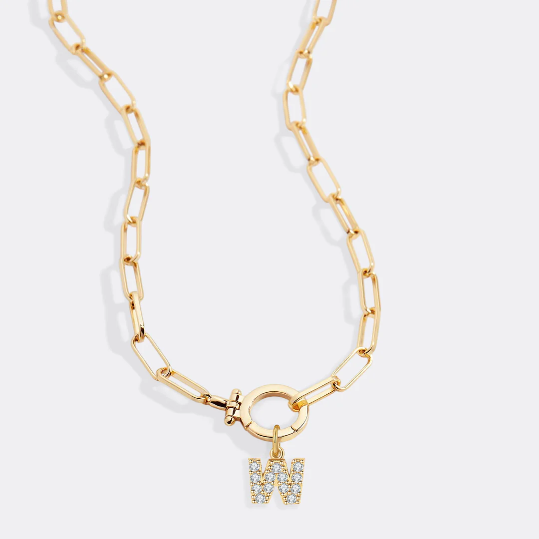 Mint Paperclip Necklace with Pave Initial Charm