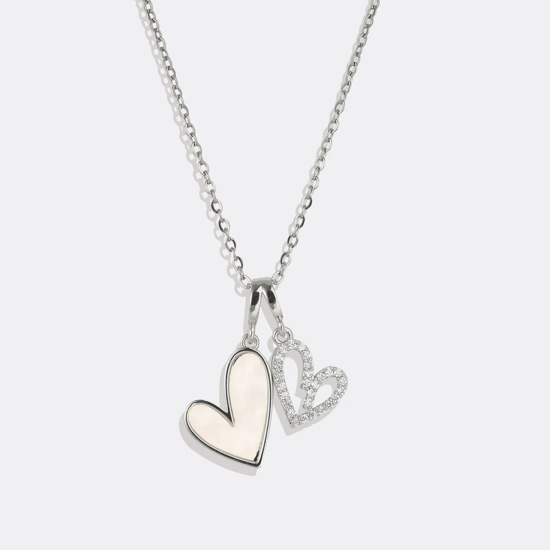 Mother of Pearl & Pave Hearts Necklace
