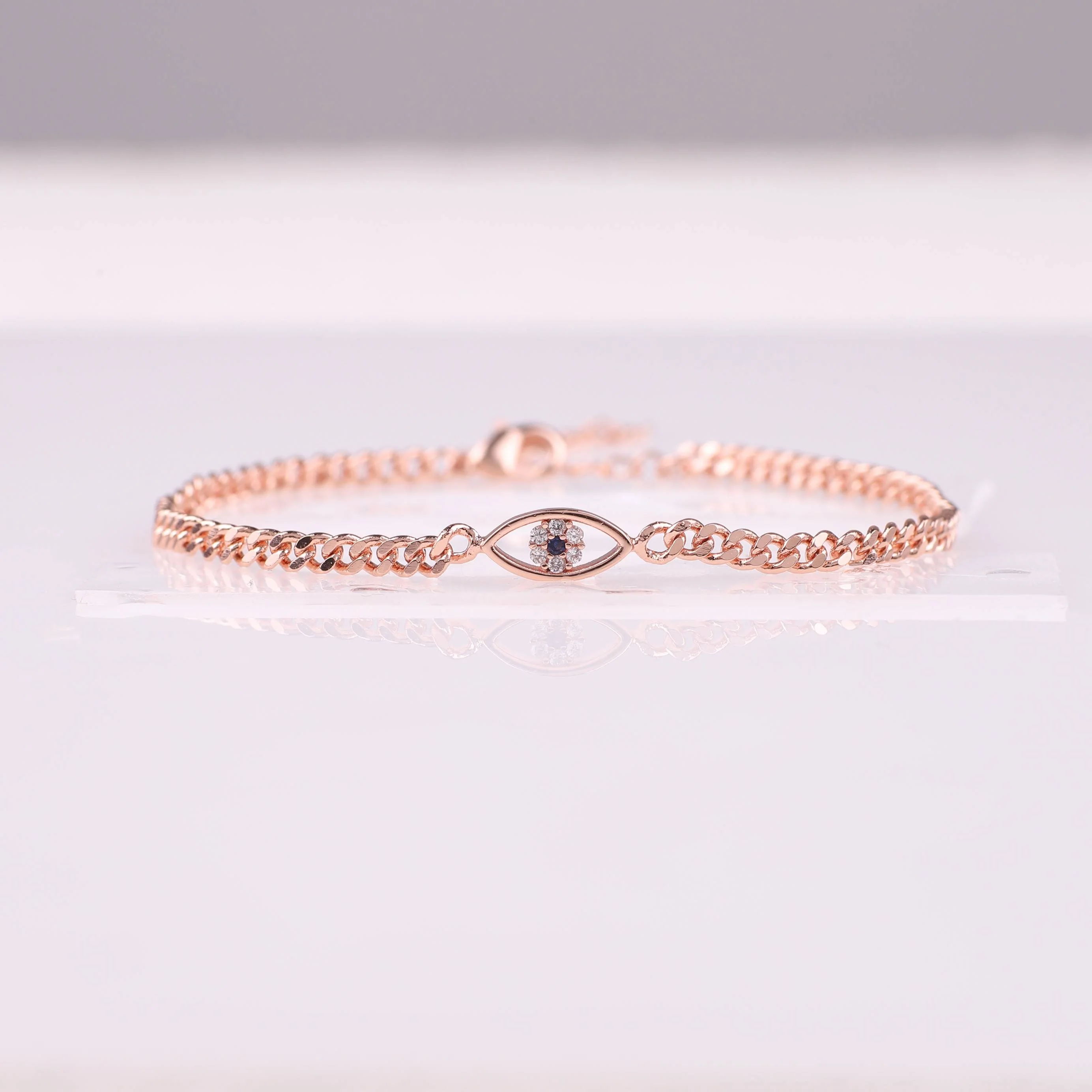 Dainty Cuban Link Chain Evil Eye Bracelet