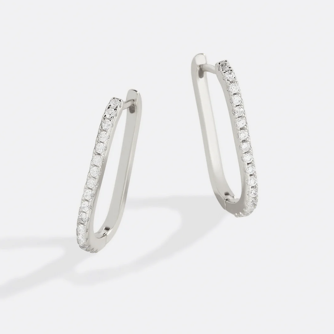 Square Pave Hoop Earrings