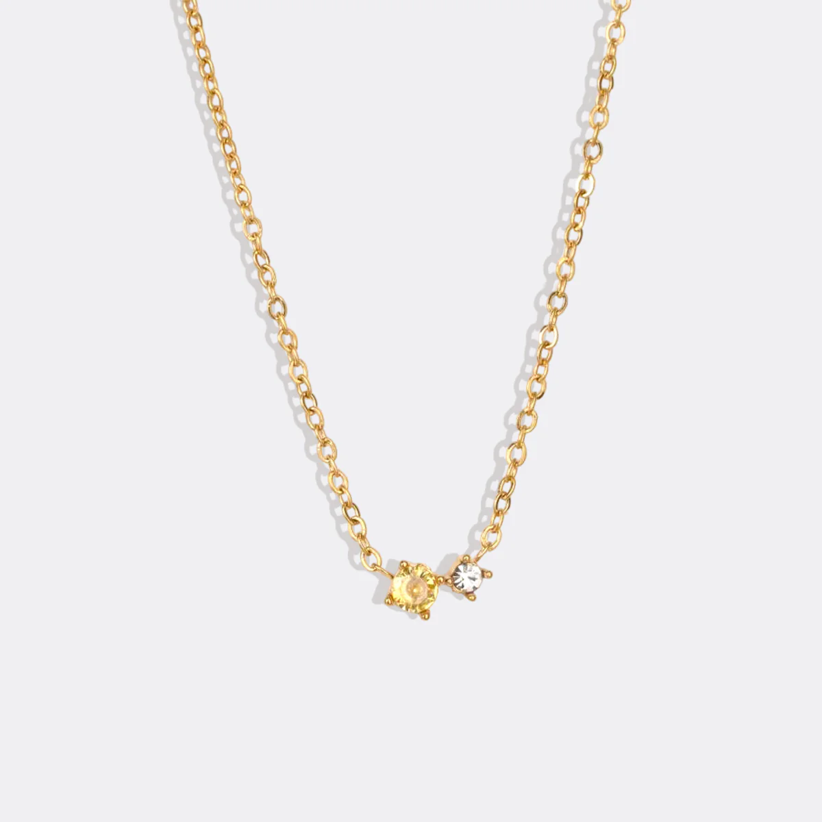 Dainty Birthstone Solitaire Necklace with Diamond Accent