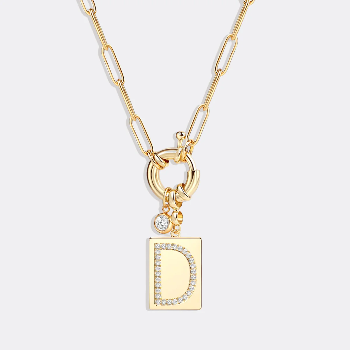 Pave Initial Pendant Necklace with Paperclip Chain