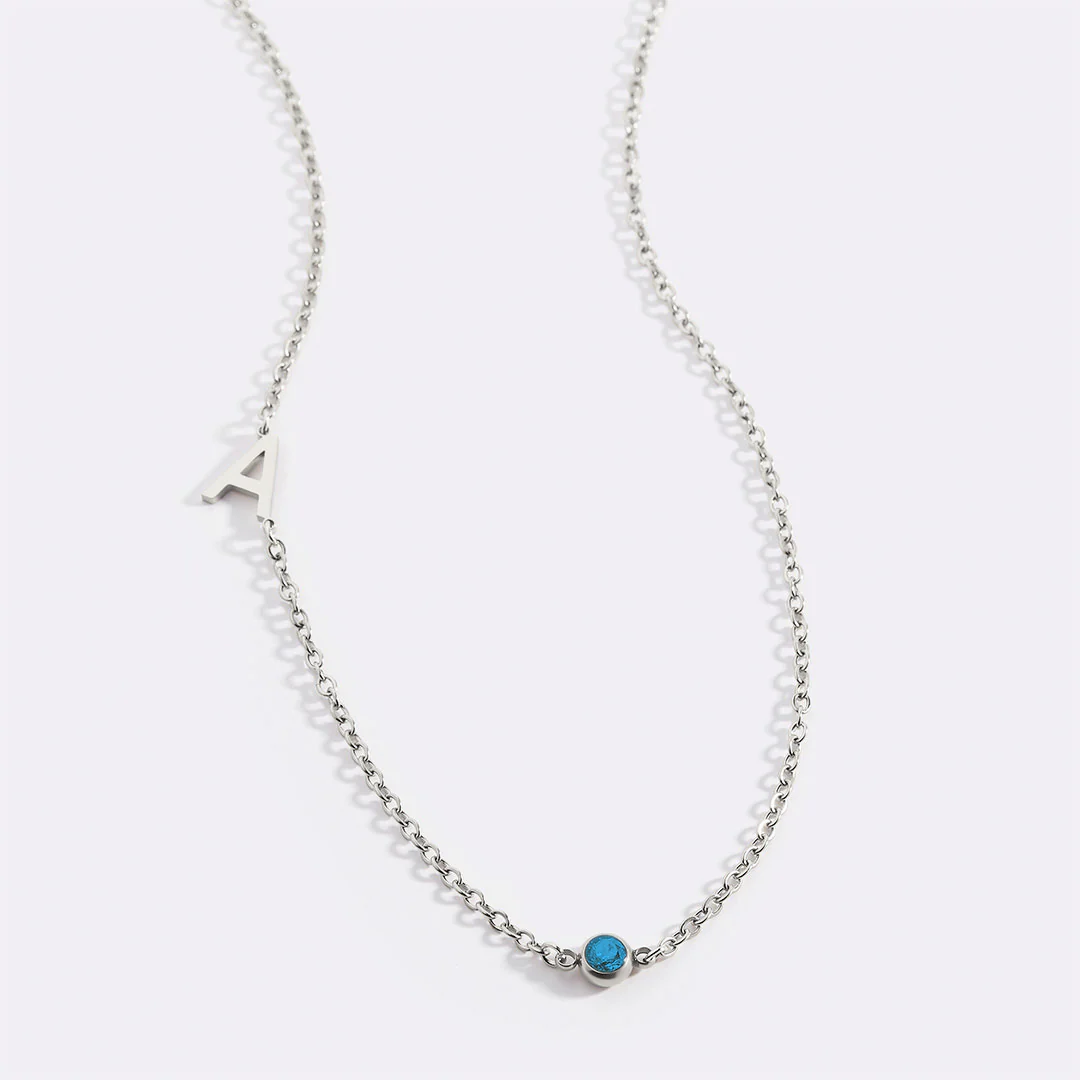 Initial Necklace with Birthstone Accent