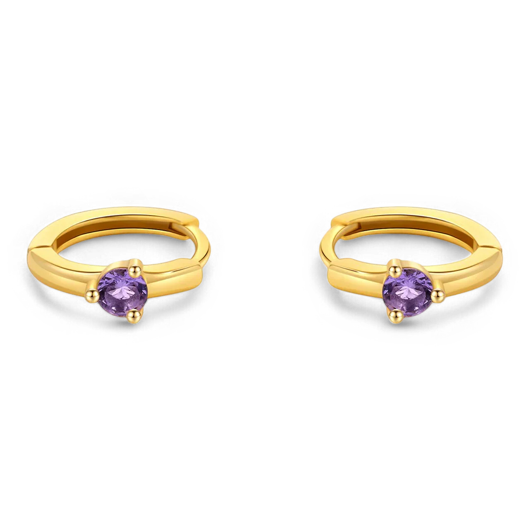 Single Stone Birthstone Huggie Hoop Earrings